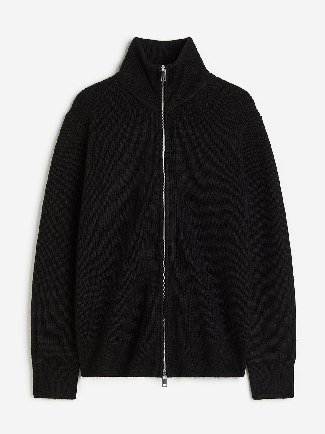 

H&M Cable-Knit Two-Way Zipper Cardigan, Black