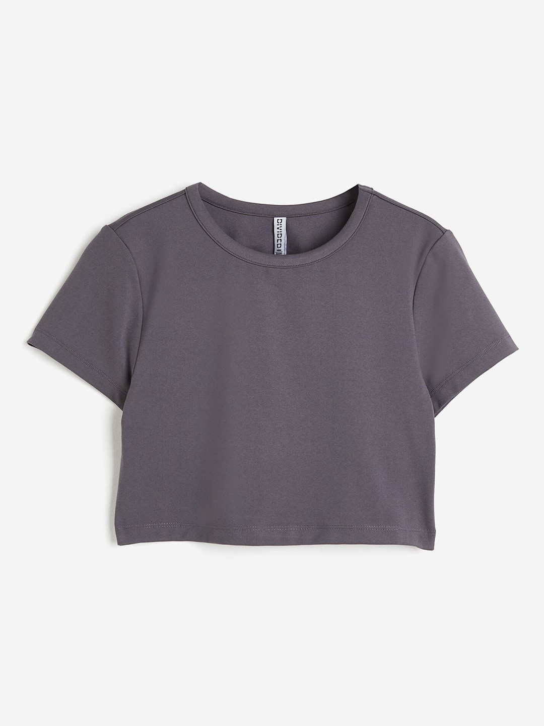

H&M Cropped Fitted Jersey Top, Grey
