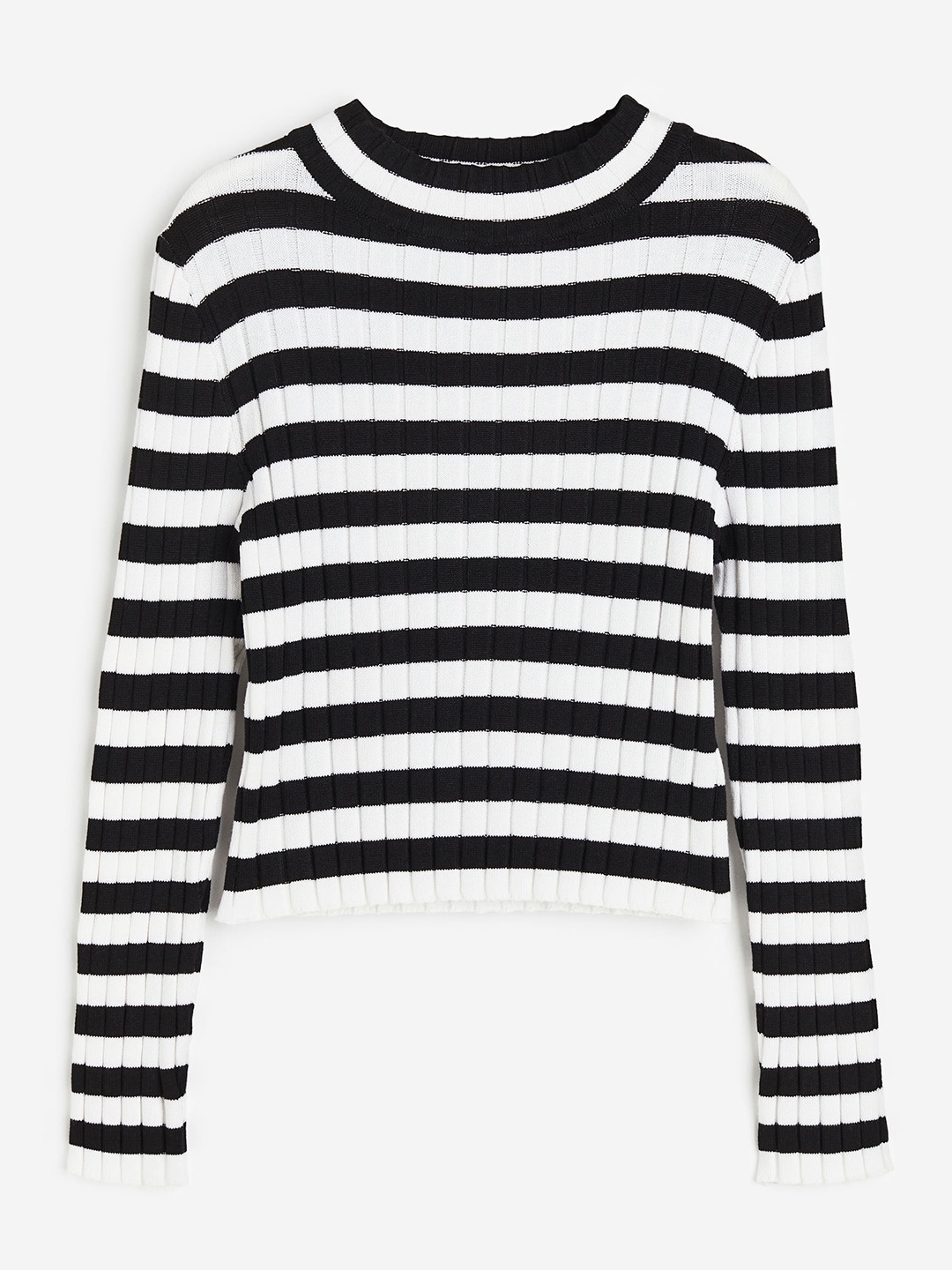 

H&M Girls Striped Rib-Knit Turtleneck Jumper, Black