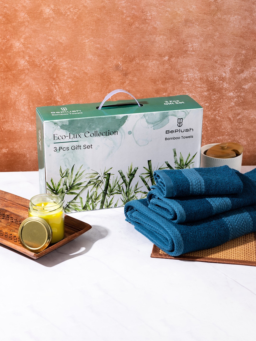 

BePlush PBlue 3 Pieces Anti-Bacterial 450 GSM Reversible Towels Set, Navy blue
