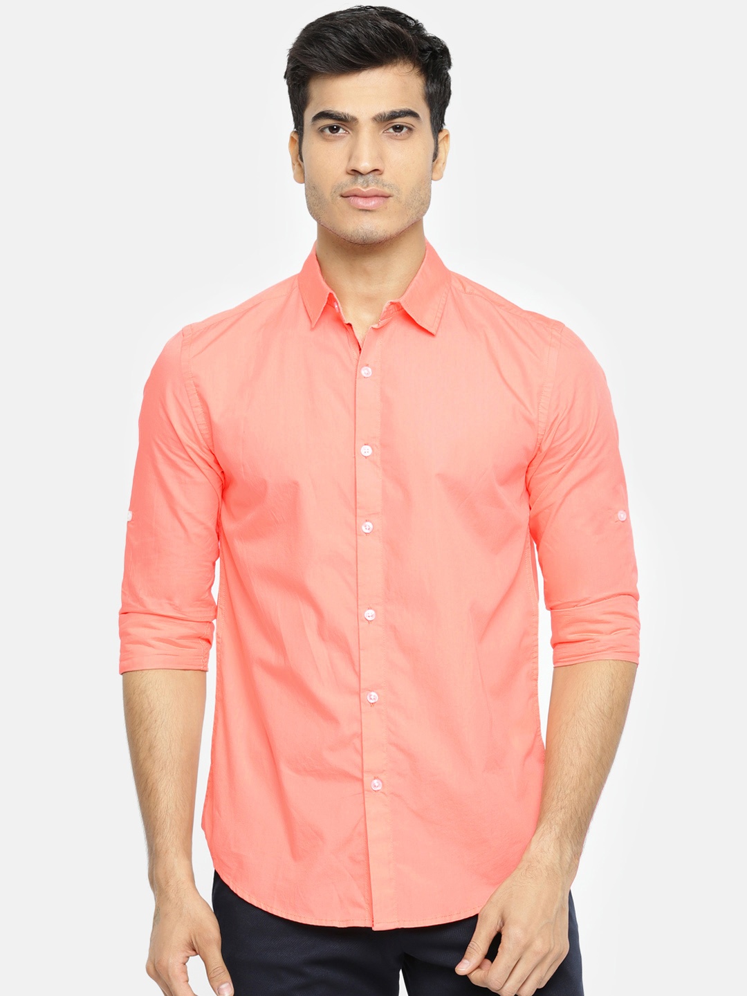

CAMLA Men Coral Pink Regular Fit Solid Casual Shirt