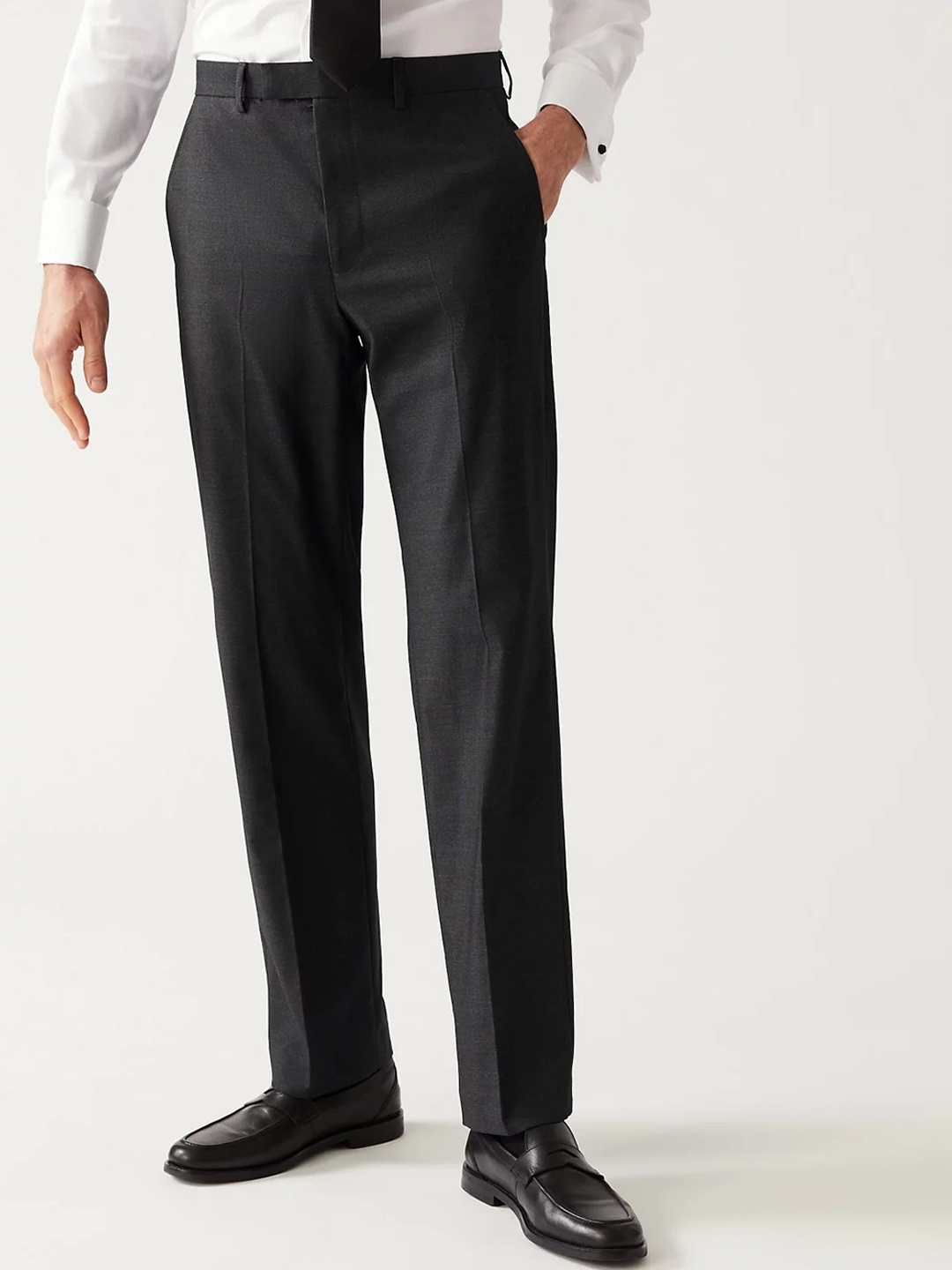 

Marks & Spencer Men Regular Fit Mid-Rise Formal Trousers, Charcoal