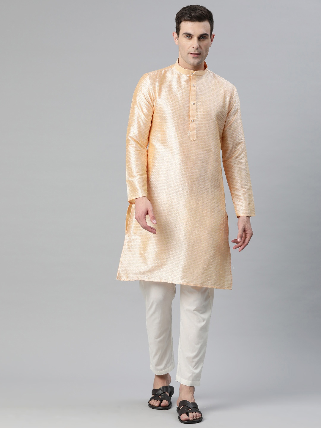 

Luxrio Men Woven Design Straight Kurta, Peach