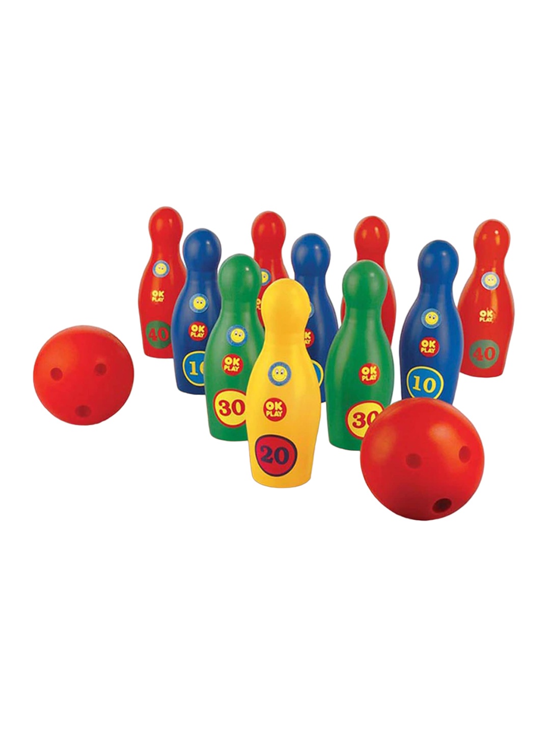 

OK PLAY Kids Super Bowling Alley, Indoor And Outdoor Plastic Bowling Game, Red