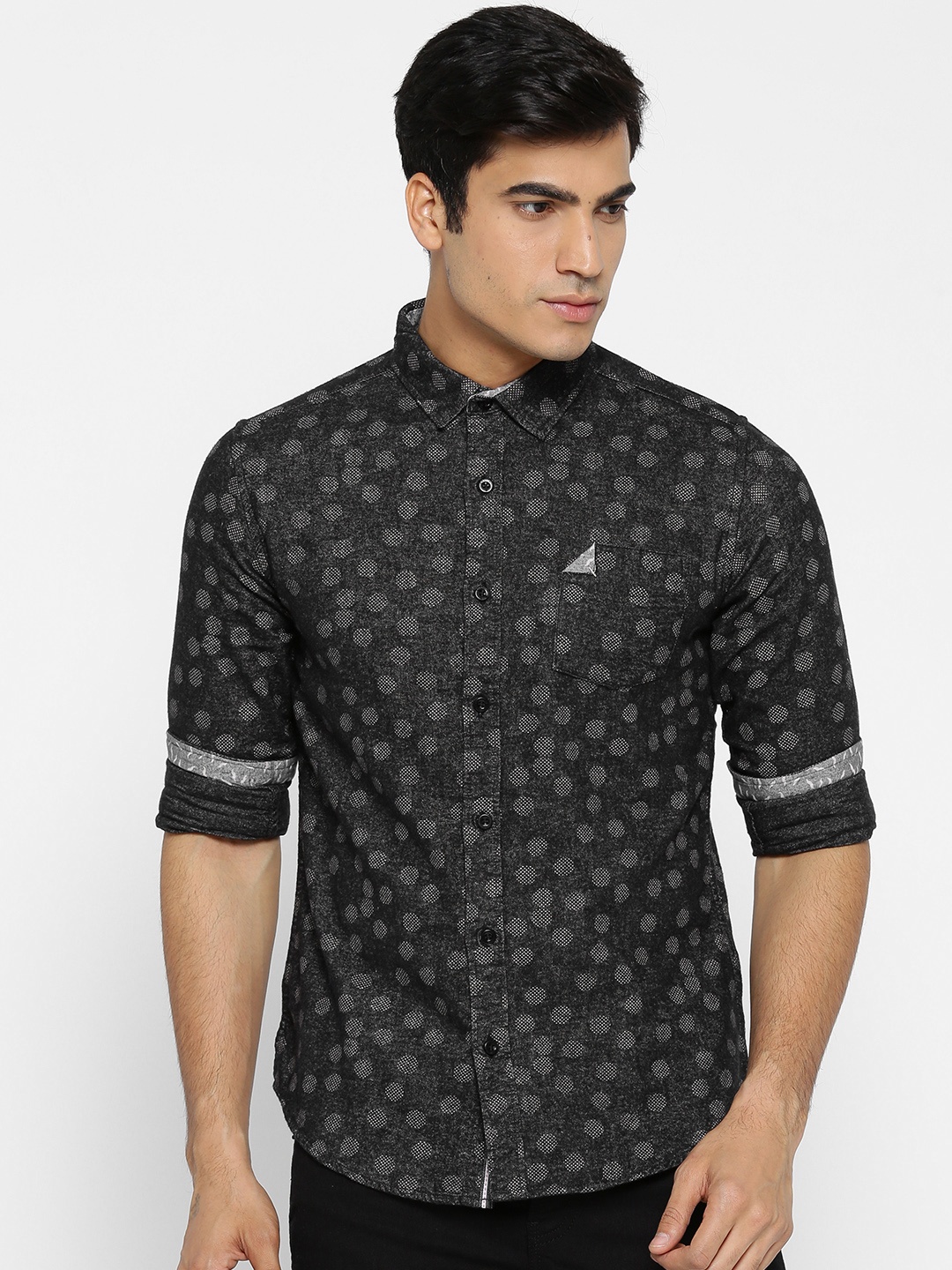 

CAMLA Men Black Slim Fit Self-Design Casual Shirt