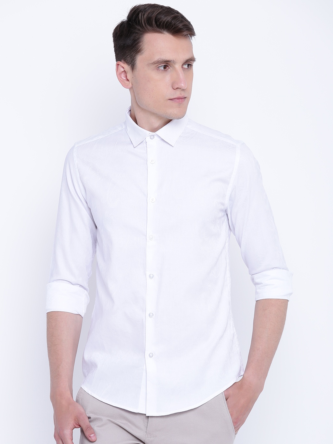 

CAMLA Men White Regular Fit Self-Design Casual Shirt