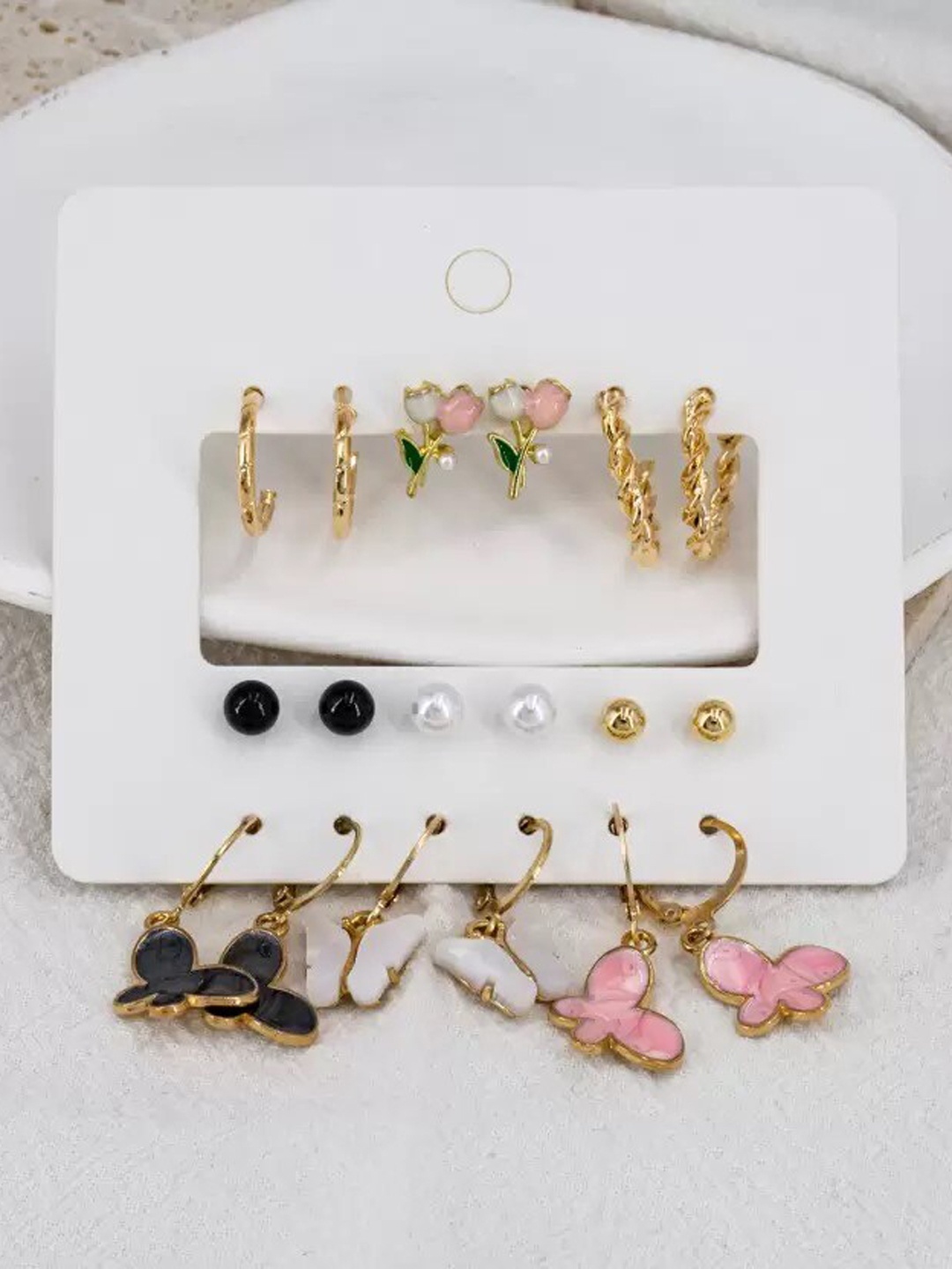 

KRYSTALZ Set of 9 Classic Gold-Plated Studs & Hoop Earrings