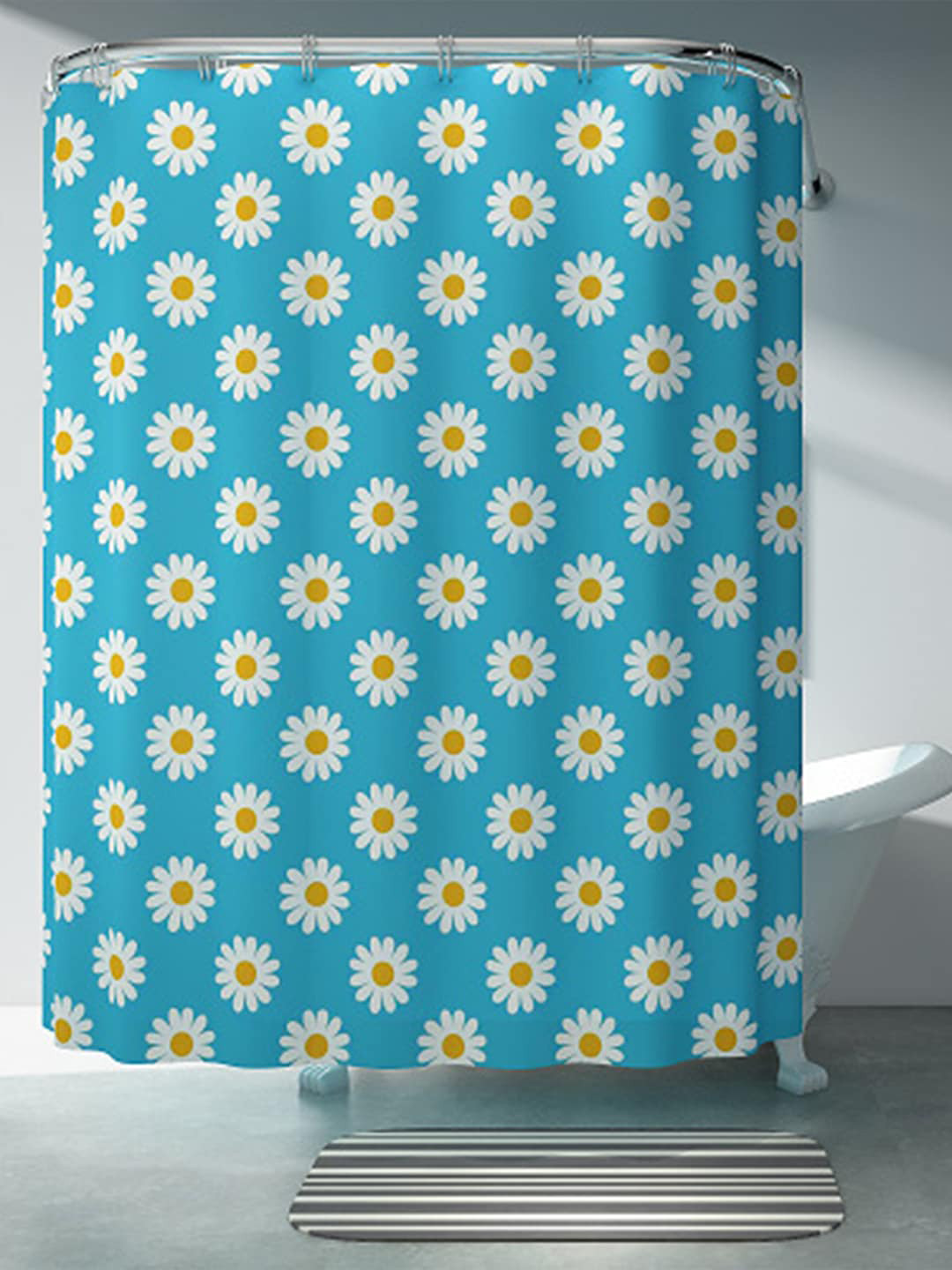

Kuber Industries Blue Printed Water-Proof Shower Curtain