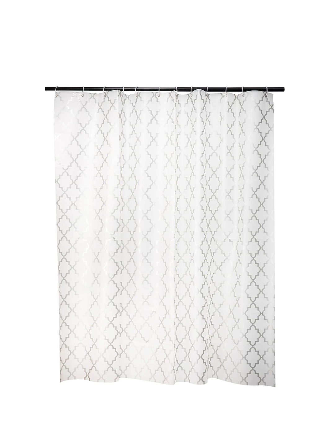 

Kuber Industries White & Metallic-toned Printed Water-Proof Shower Curtain