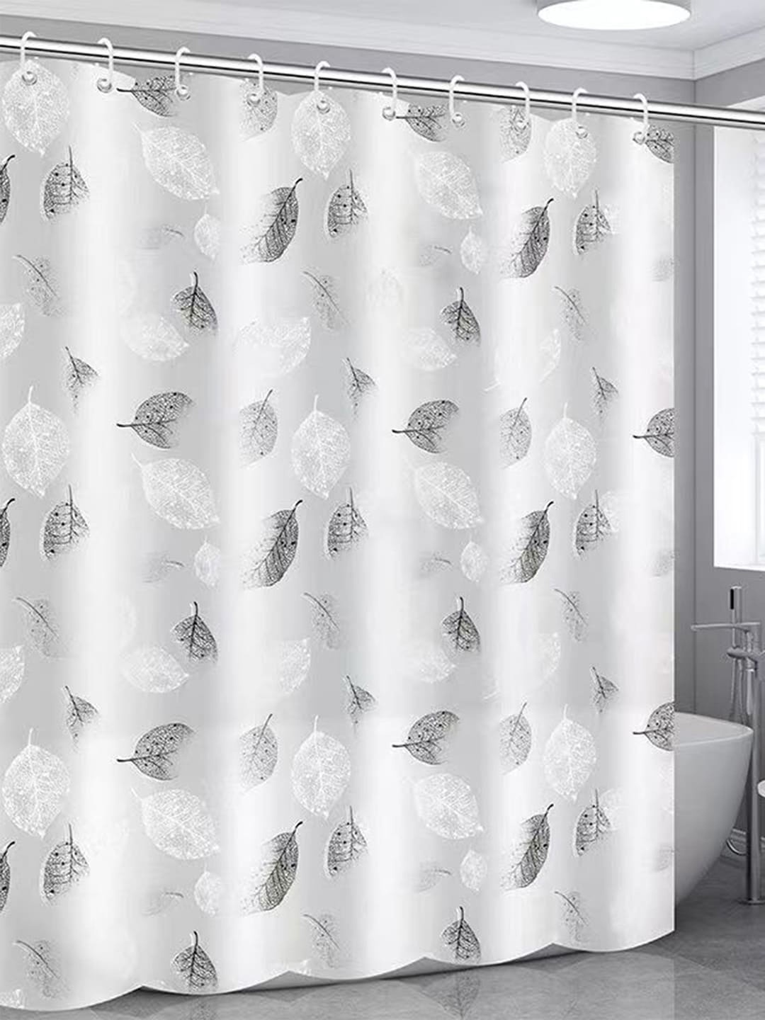 

Kuber Industries White & Grey Printed Water-Proof Shower Curtain