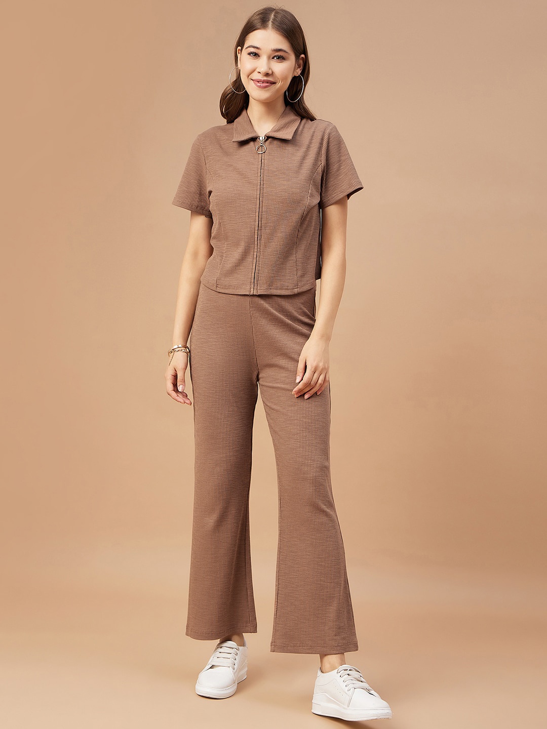 

Gipsy Shirt Collar Top With Trousers Co-Ords, Brown