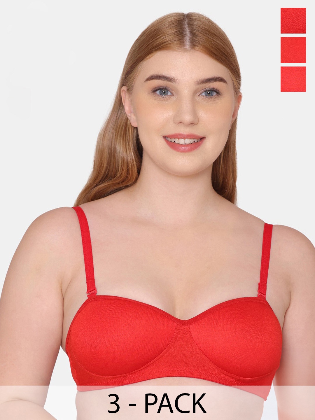 

Tweens Pack Of 3 Full Coverage Lightly Padded Cotton T-shirt Bra With All Day Comfort, Red