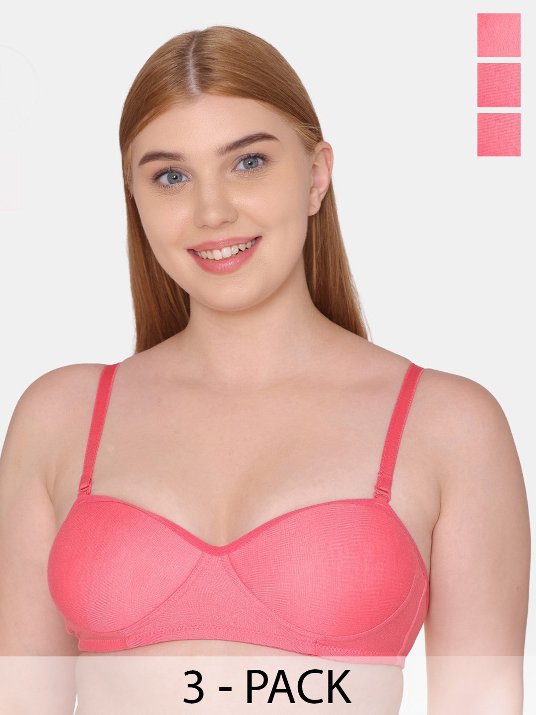 

Tweens Pack Of 3 Full Coverage Non-Padded Cotton Balconette Bras With All Day Comfort, Coral