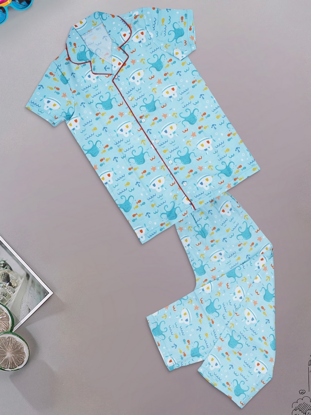

BAESD Kids Graphic Printed Pure Cotton Night suits, Blue