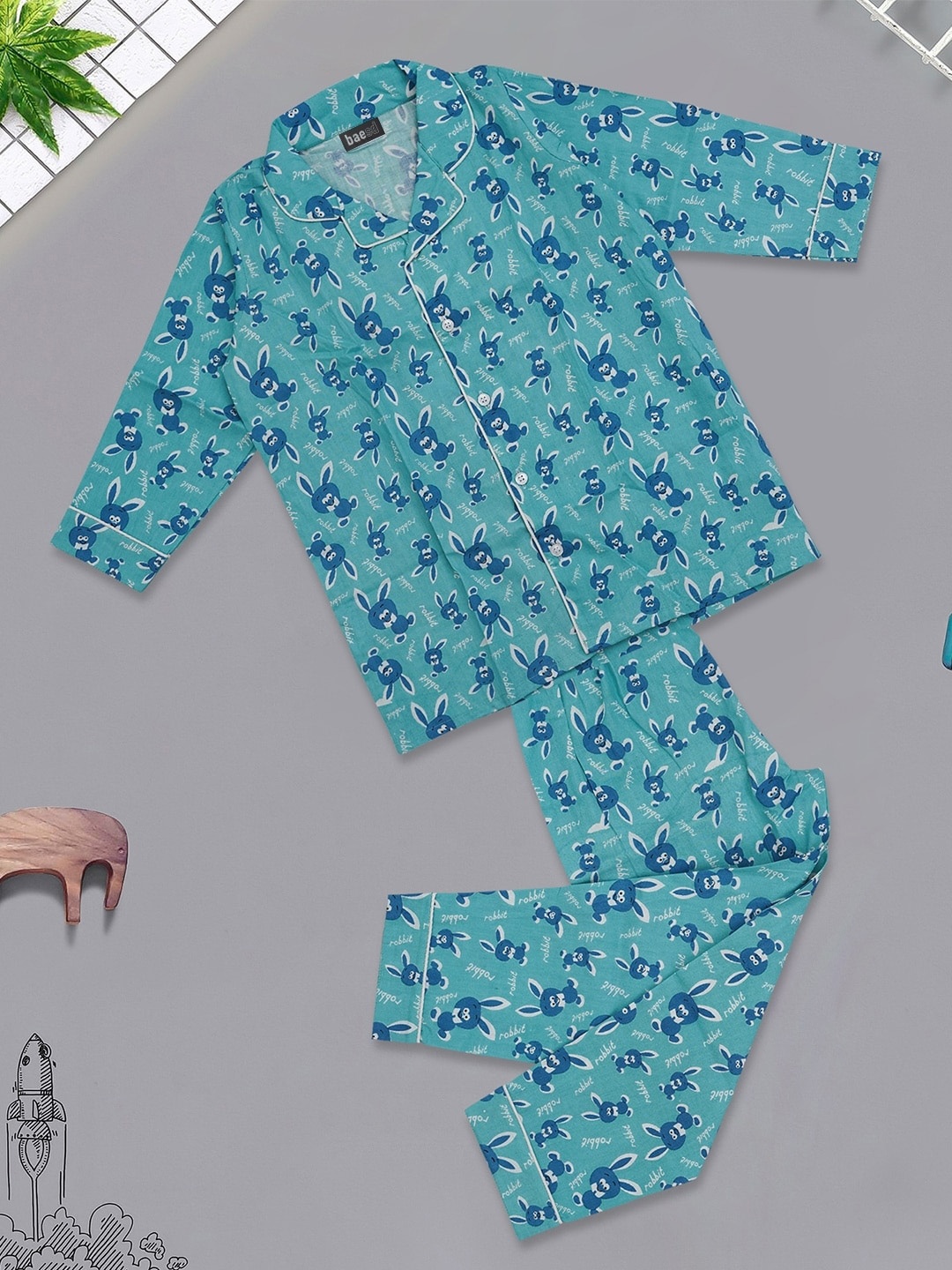 

BAESD Kids Conversational Printed Pure Cotton Night Suit, Blue