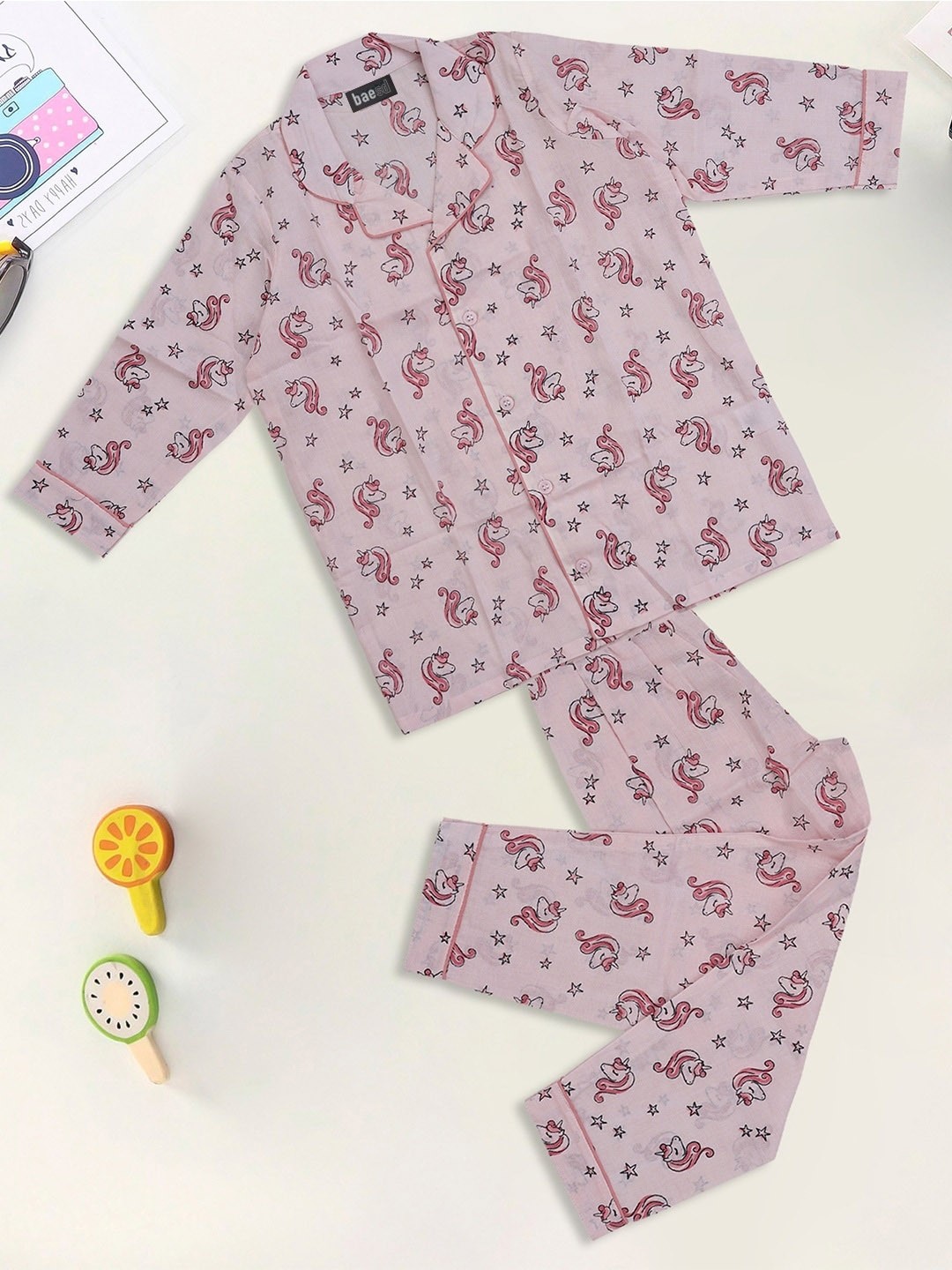 

BAESD Kids Graphic Printed Pure Cotton Night suits, Pink