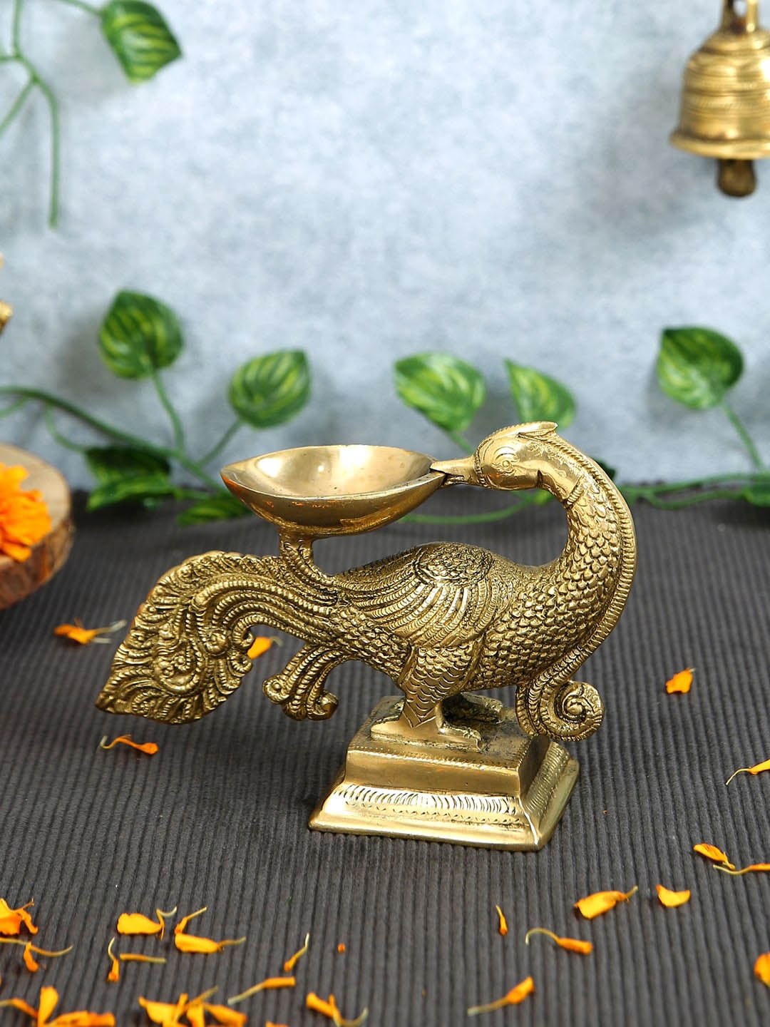 

Imli Street Gold Toned Brass Peacock Design Table Top Diya
