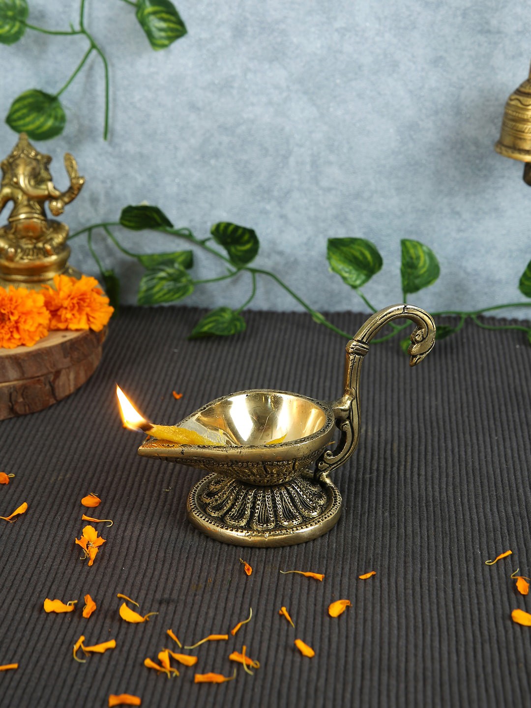 

Imli Street Gold Toned Metallic Aarti Brass Diya With Handle