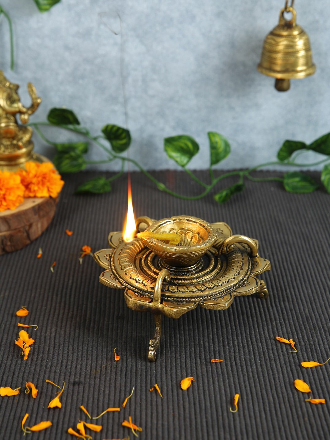 

Imli Street Gold Toned Lotus Designed Brass Deepak Ring