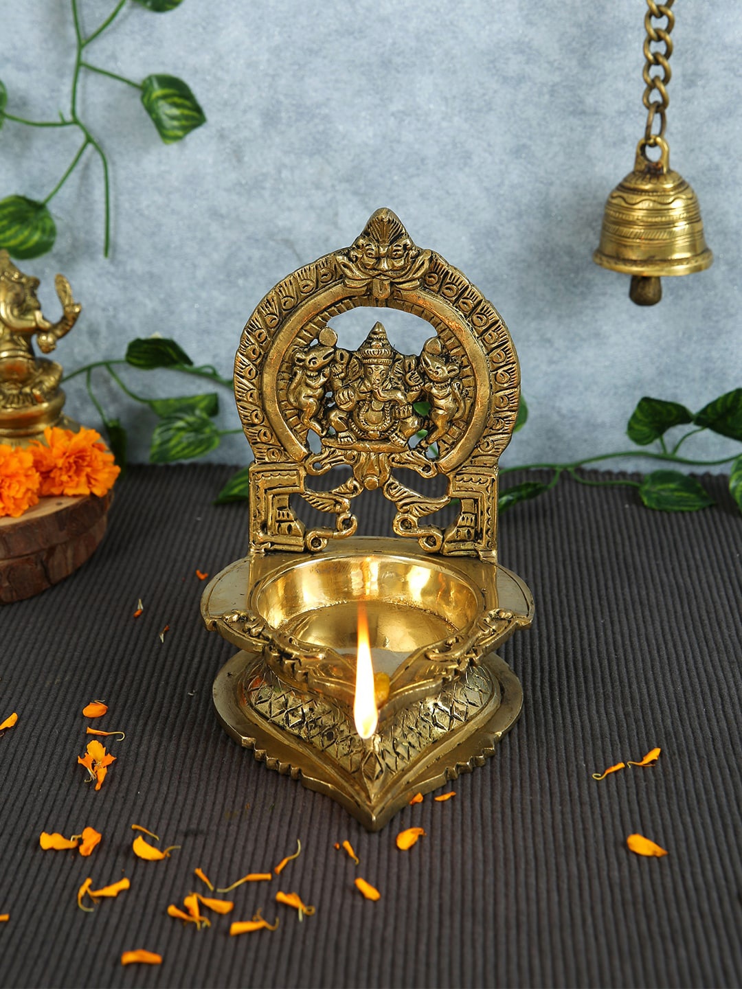 Imli Street Gold Toned Ganesh Big Brass Diya