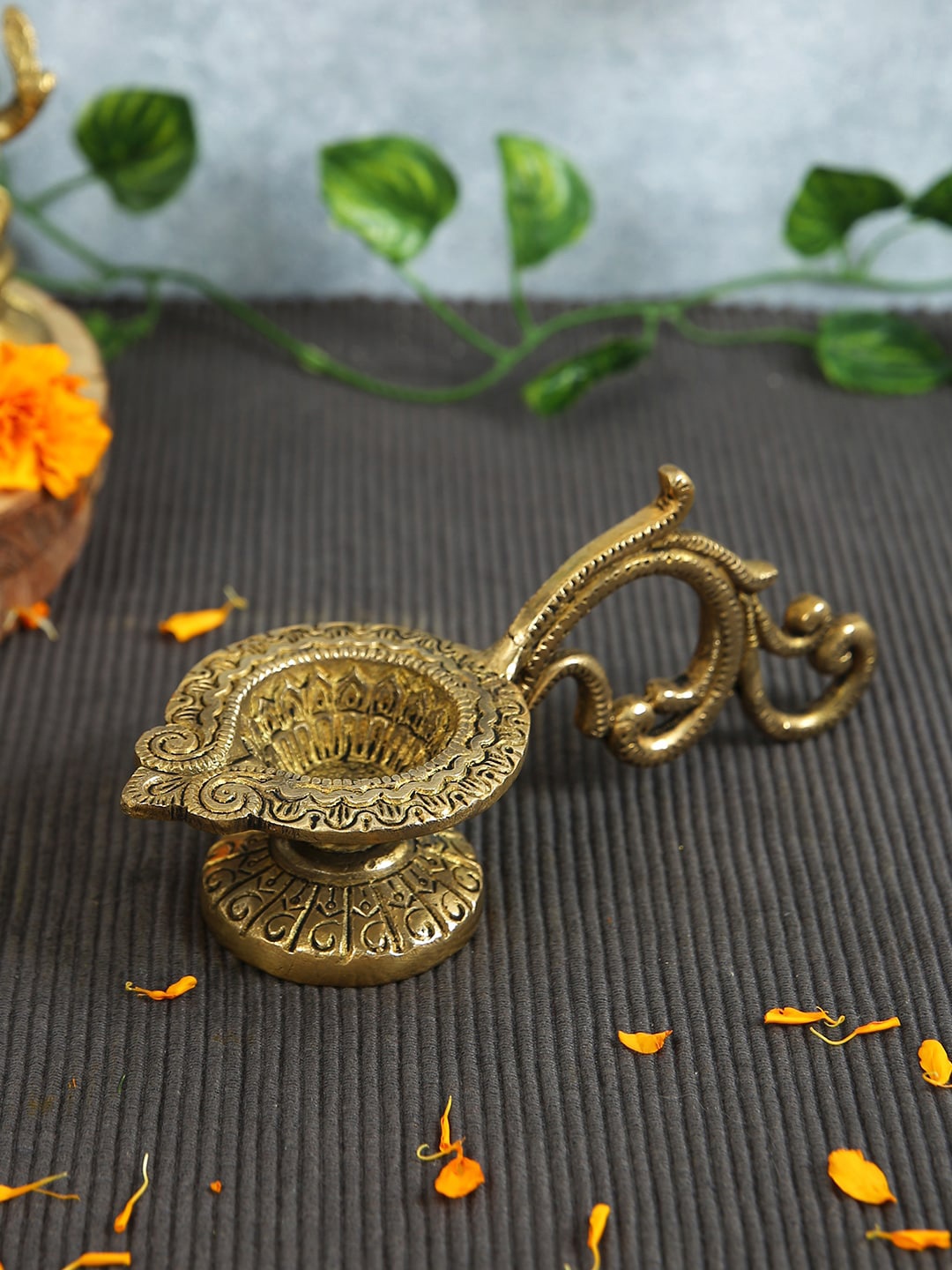 Imli Street Gold Toned Aarti Brass Diya With Handle