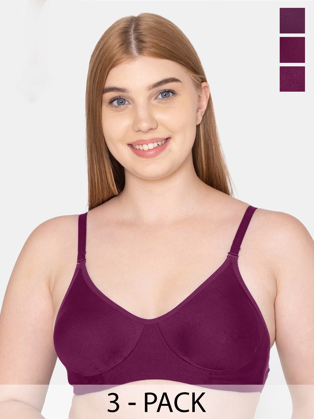 

Tweens Pack Of 3 Full Coverage Cotton T-shirt Bra With All Day Comfort, Magenta