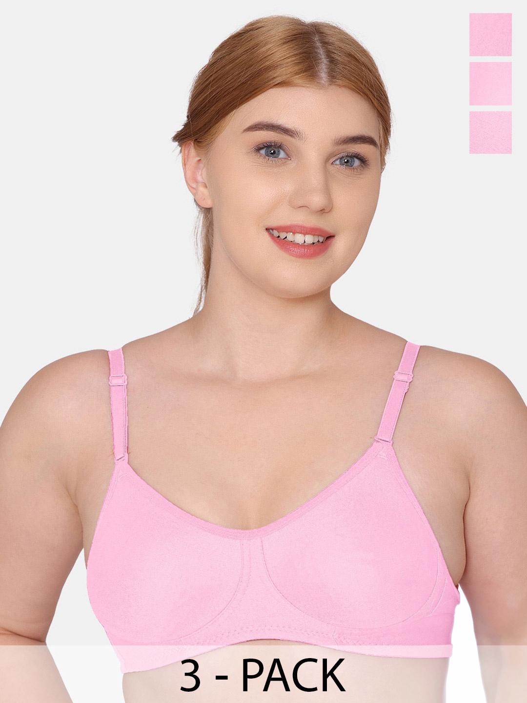 

Tweens Pack Of 3 Full Coverage Cotton T-shirt Bra With All Day Comfort, Pink