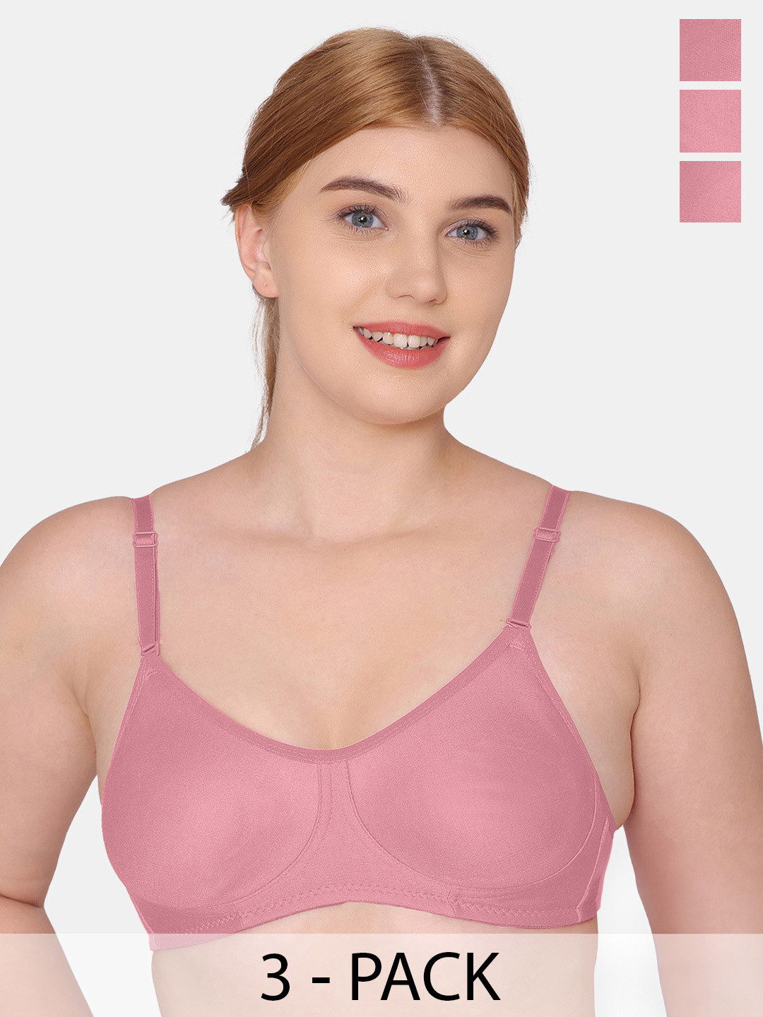 

Tweens Pack Of 3 Full Coverage Cotton T-shirt Bra With All Day Comfort, Pink