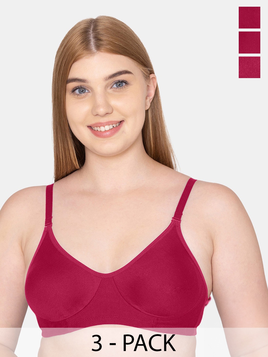 

Tweens Pack Of 3 Seamless Full Coverage Non-Padded T-Shirt Bras With All Day Comfort, Maroon