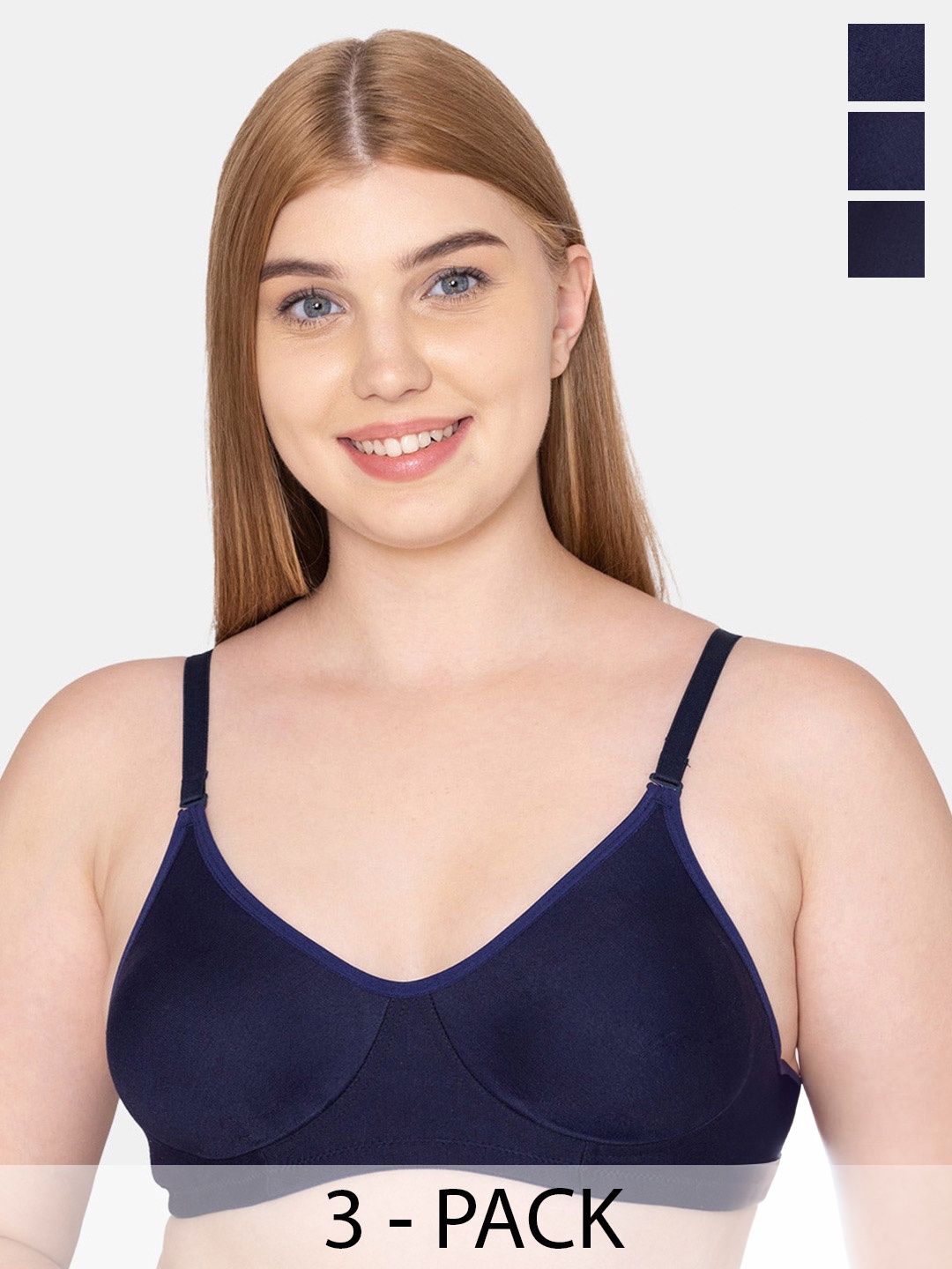

Tweens Pack Of 3 Full Coverage Cotton T-shirt Bra With All Day Comfort, Navy blue