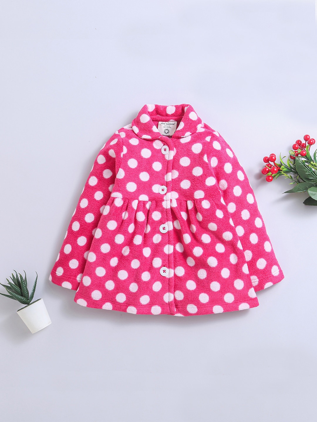 

Nino Bambino Girls Polka Dots High Neck Long Sleeve Cardigan Sweaters, Pink