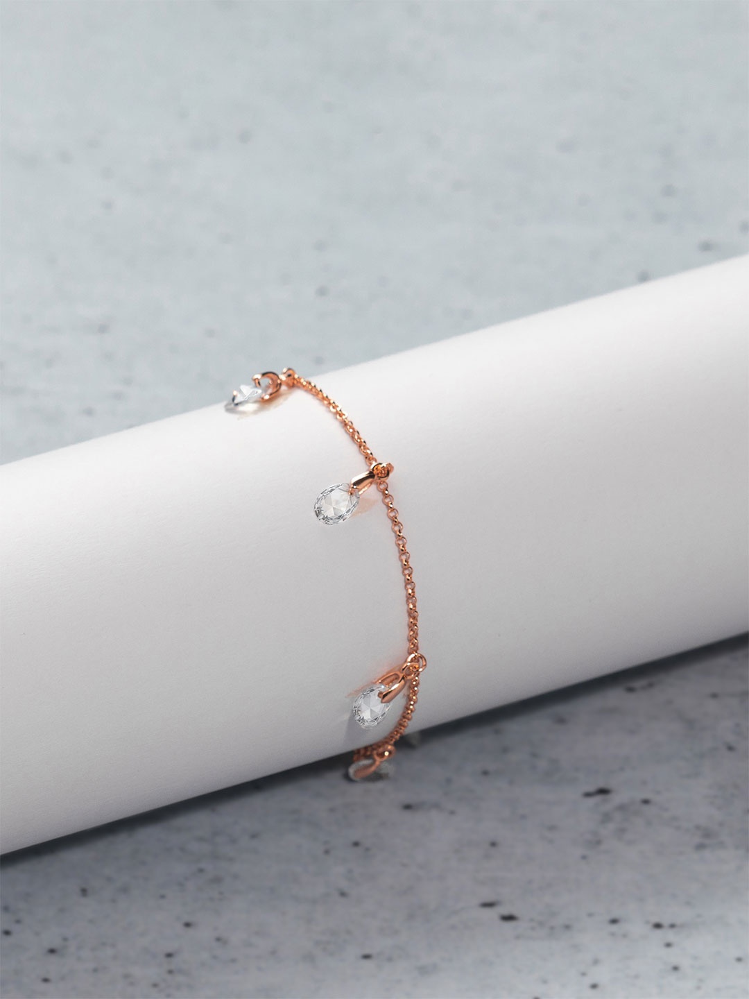 

ORIONZ Silver Cubic Zirconia Rose Gold-Plated Wraparound Bracelet