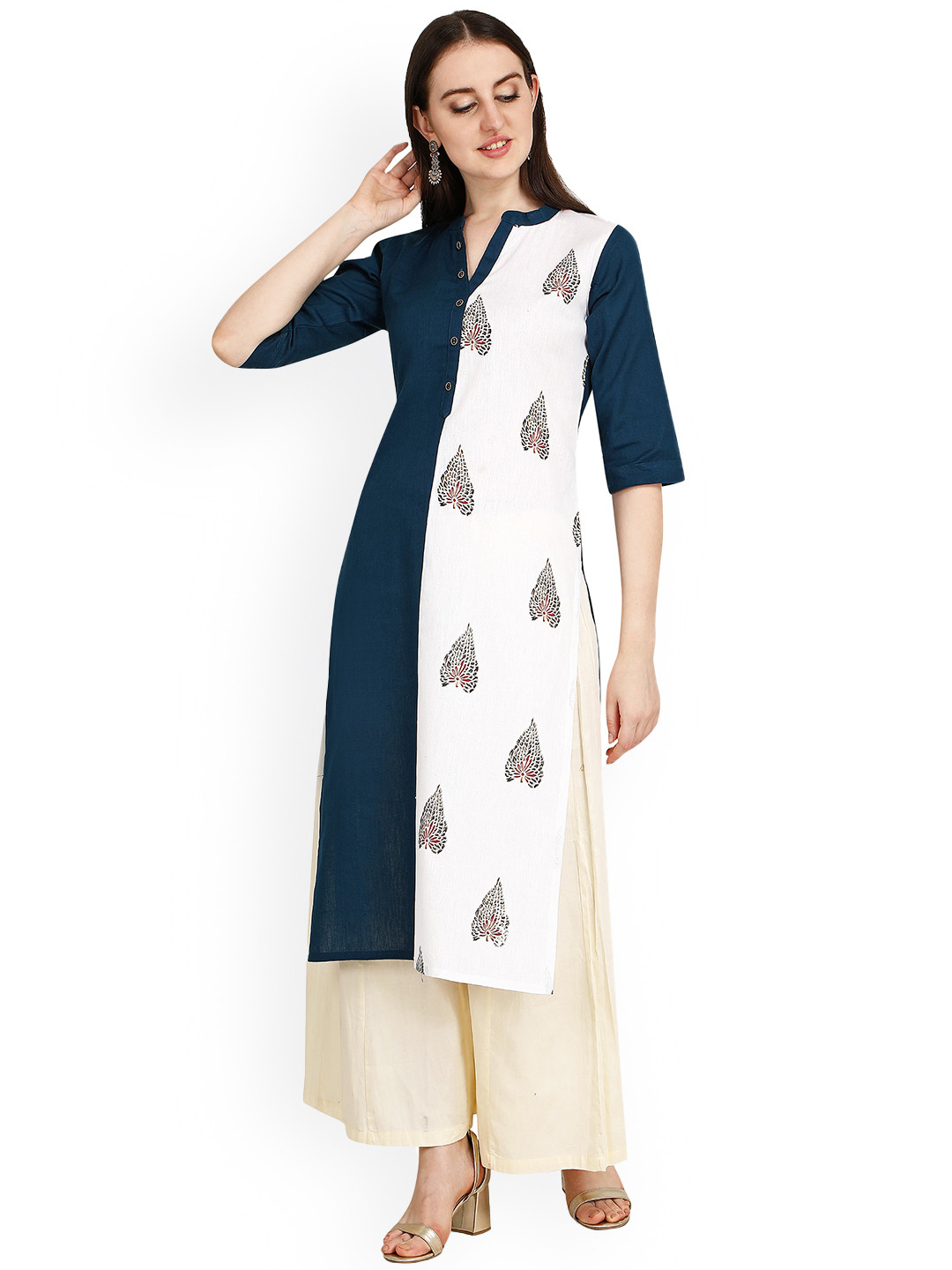 

RGHT Ethnic Motifs Printed Mandarin Collar Regular Kurta, Blue
