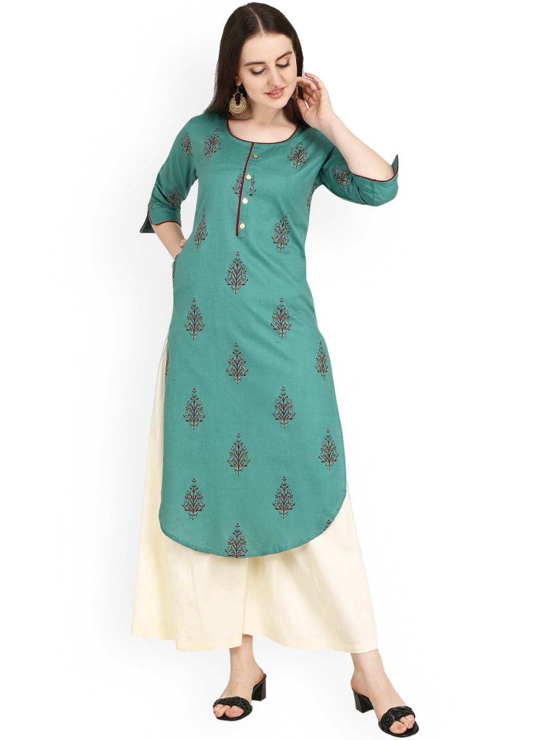 

RGHT Ethnic Motifs Printed Round Neck Regular Kurta, Sea green