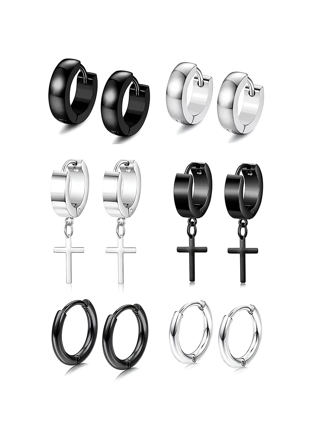 

KARISHMA KREATIONS Set Of 4 Contemporary Hoop Earrings, Silver