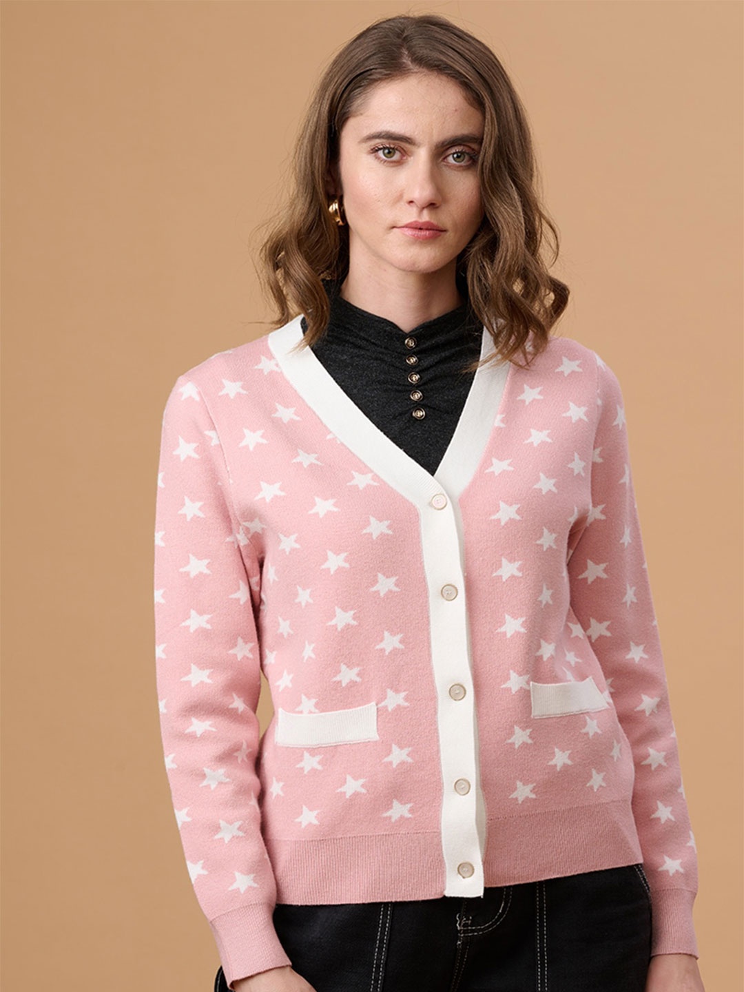 

Gipsy Geometric Printed Acrylic Cardigan, Pink