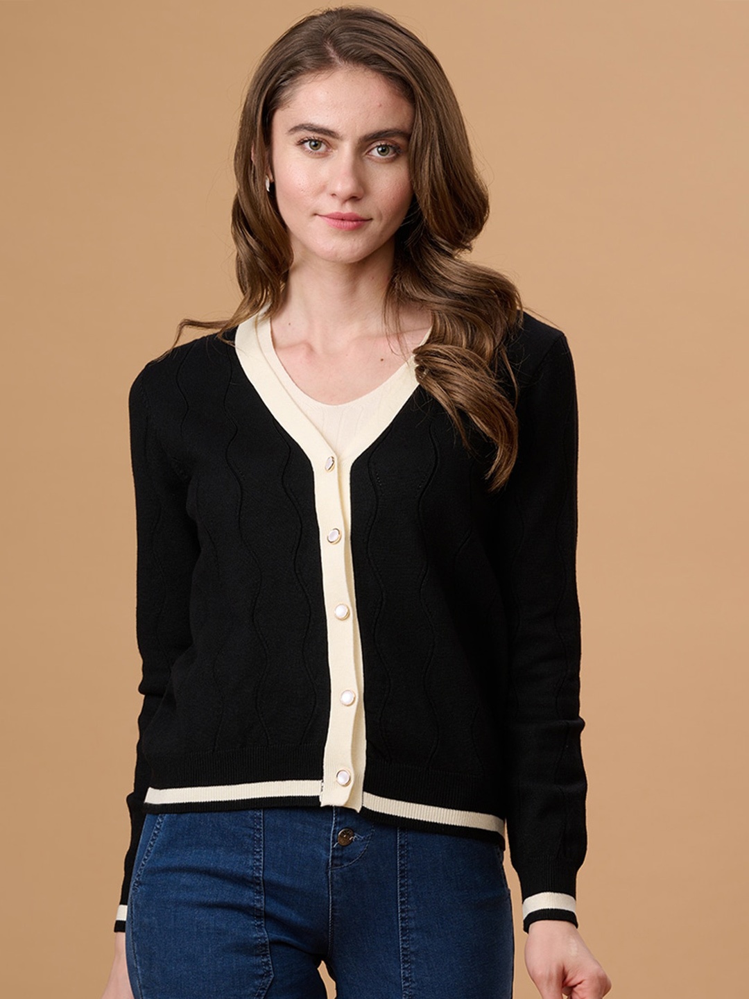 

Gipsy V-Neck Acrylic Cardigan Sweater, Black