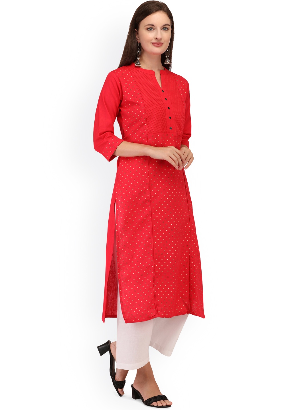 

RGHT Polka Dots Printed Round Neck Regular Kurta, Pink