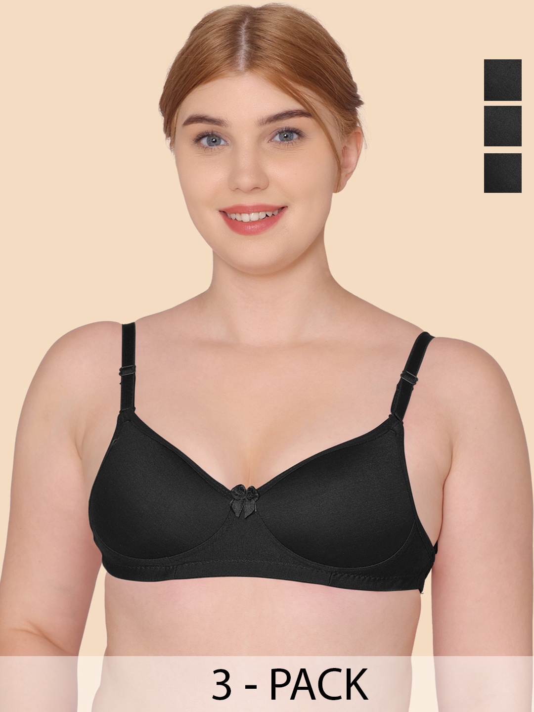 

KOMLI Full Coverage Lightly Padded Super Support Cotton T-shirt Bra, Black