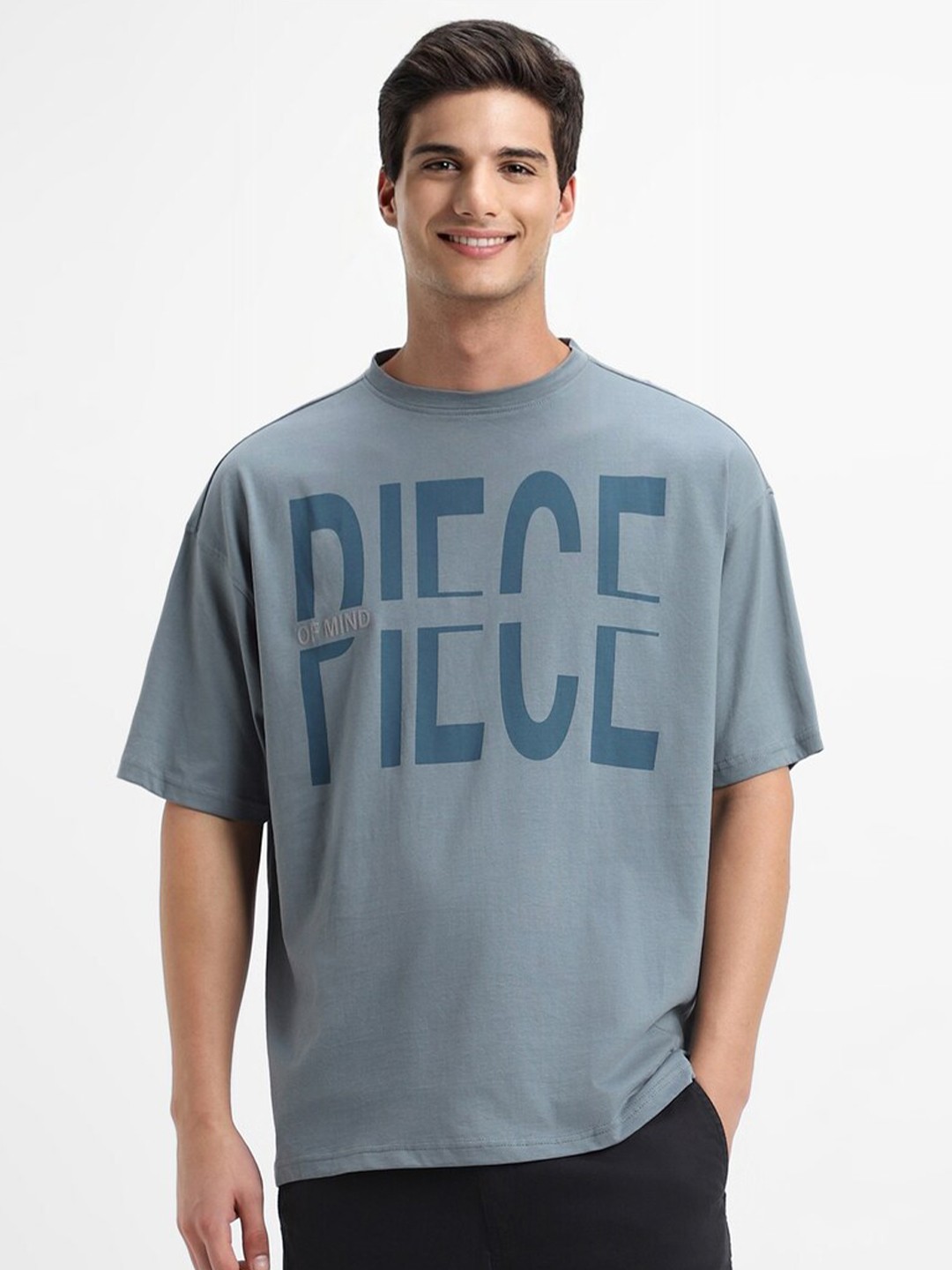 

FOREVER 21 Blue Typography Printed Pure Cotton T-shirt