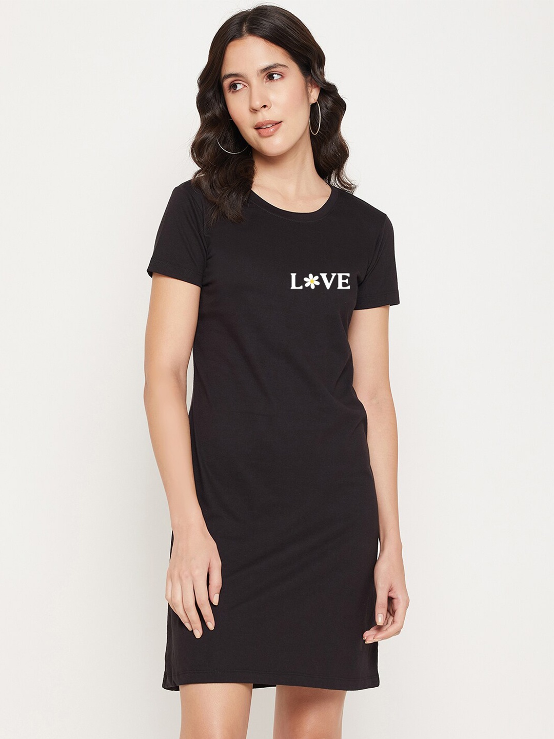 

Mast & Harbour Black Typography Printed Pure Cotton T-Shirt Dress