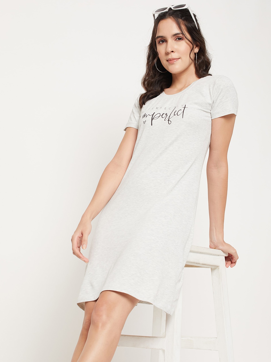 

Mast & Harbour Grey Typography Printed Pure Cotton T-shirt Dress