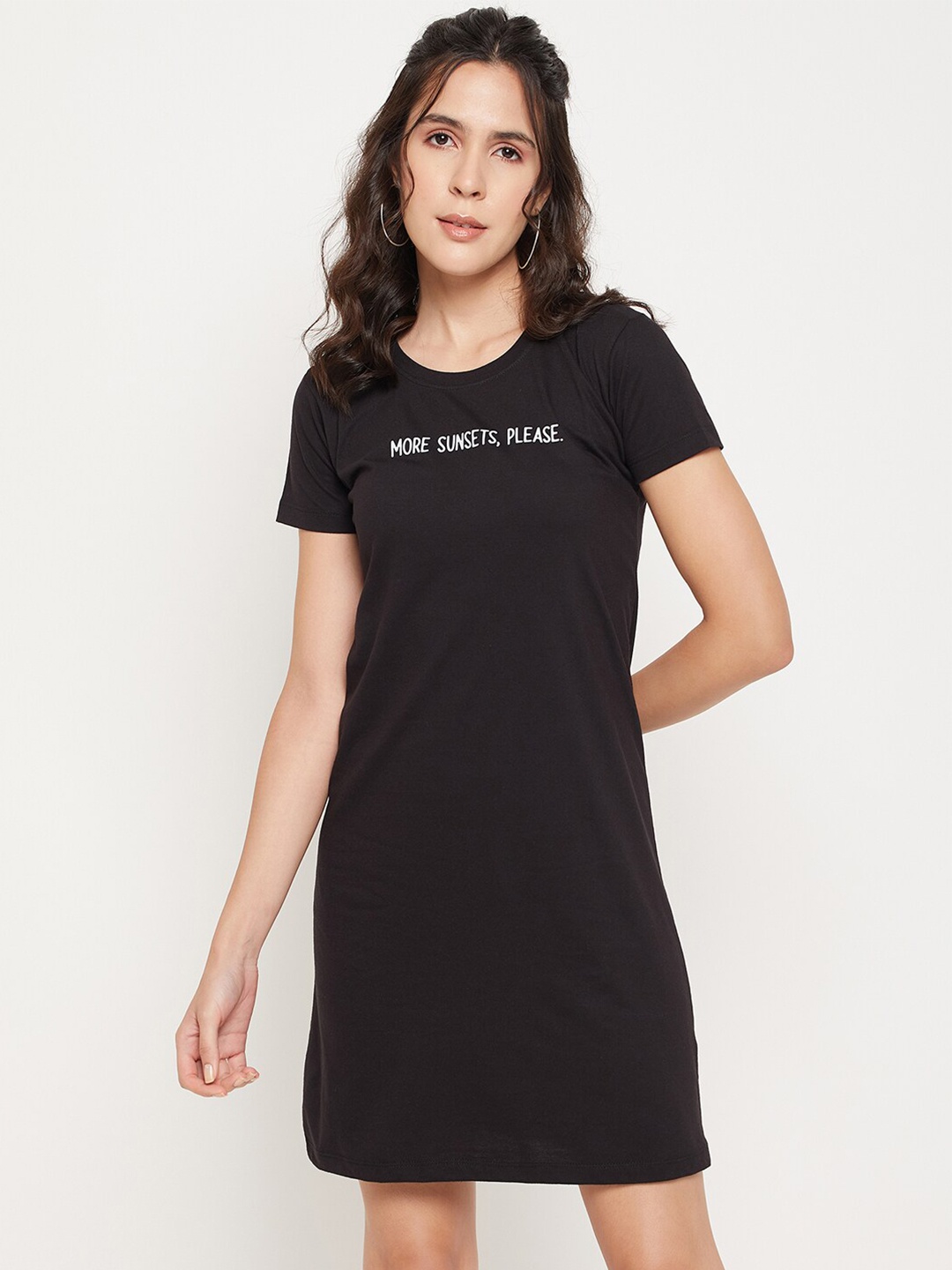 

Mast & Harbour Black Typography Printed Pure Cotton T-shirt Dress