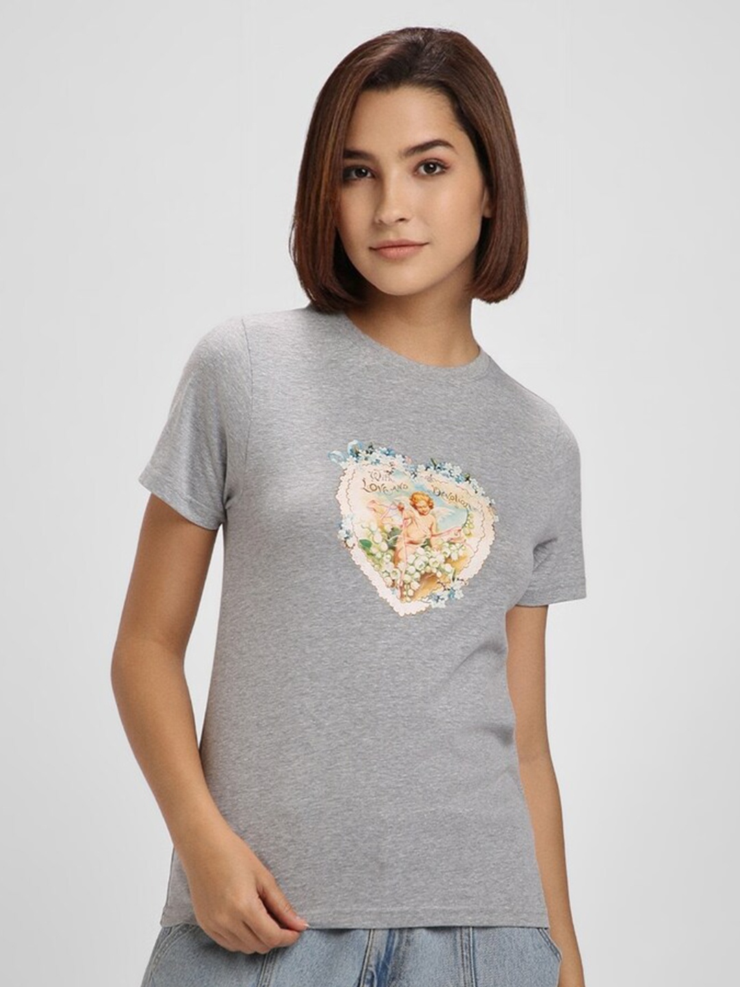 

FOREVER 21 Grey Graphic Printed Pure Cotton T-shirt