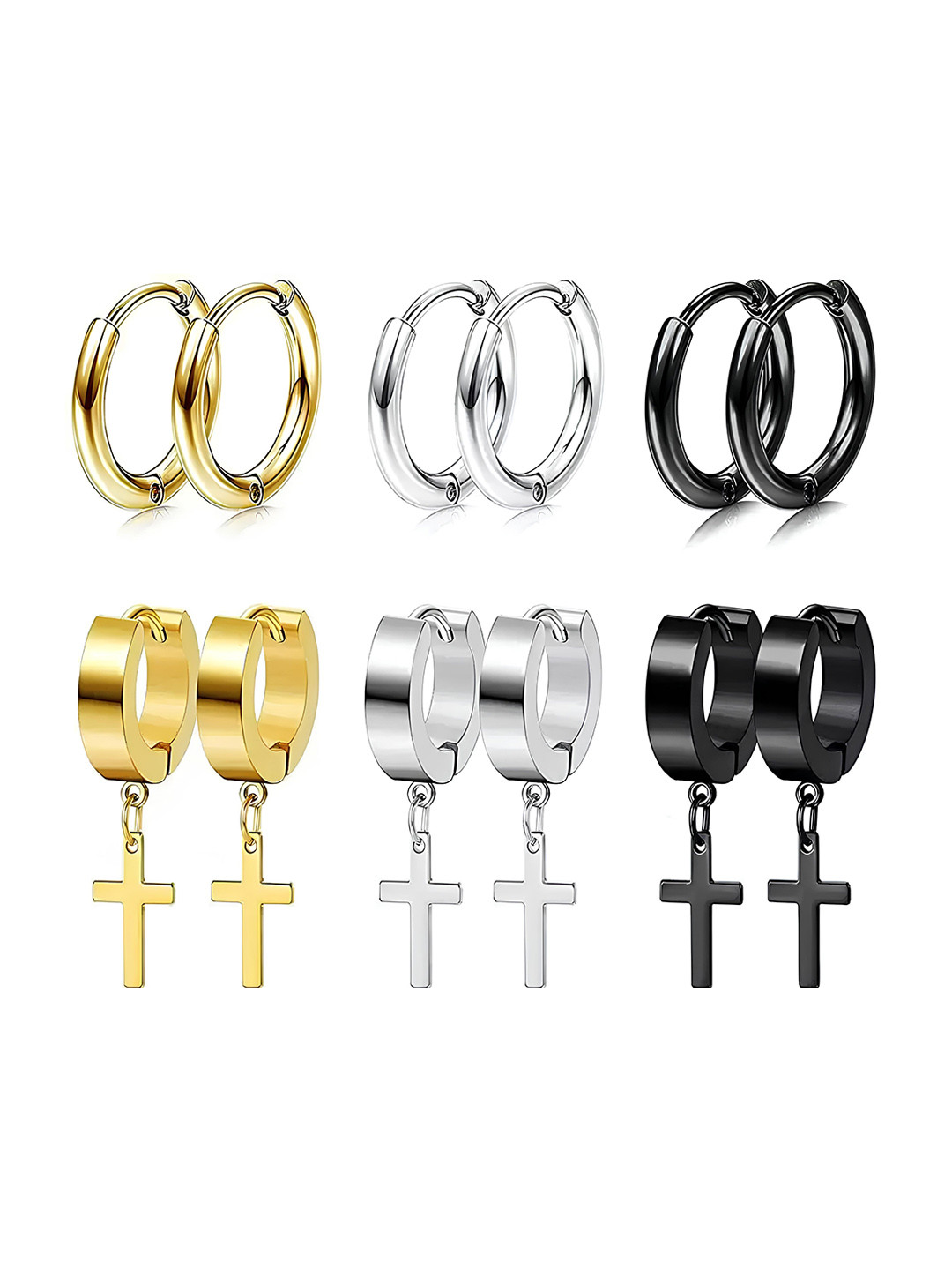 

KARISHMA KREATIONS Unisex Set Of 6 Stainless Steel Circular Shaped Hoop Earrings, Gold