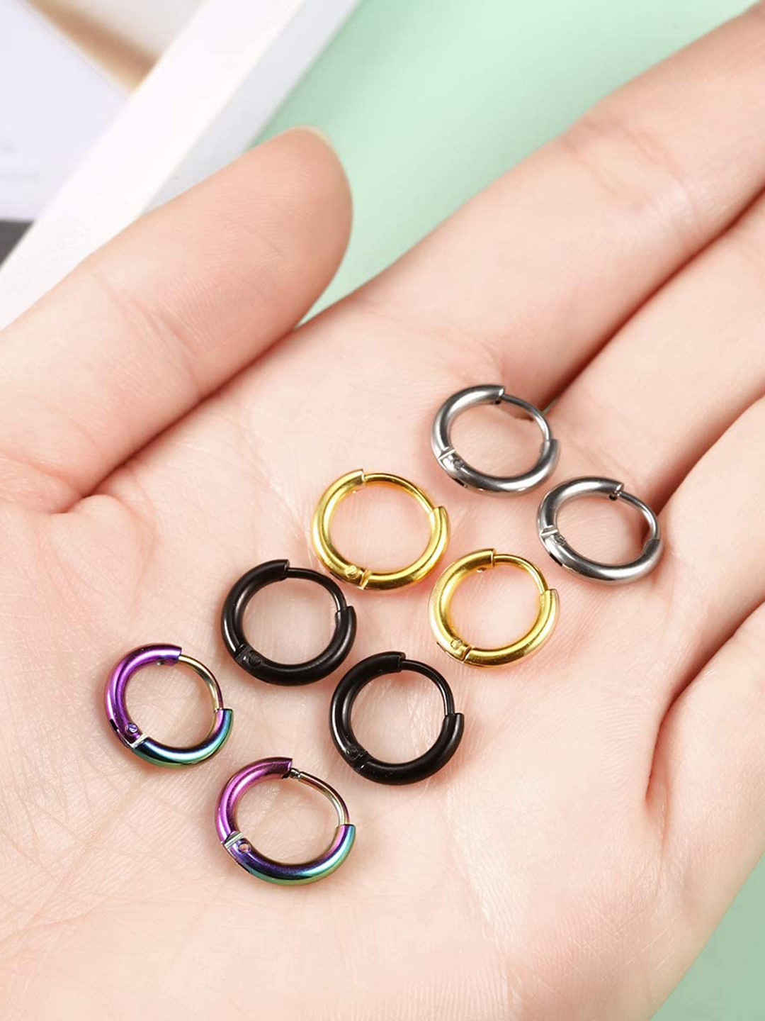 

KARISHMA KREATIONS Unisex Set Of 4 Stainless Steel Circular Shaped Hoop Earrings, Gold