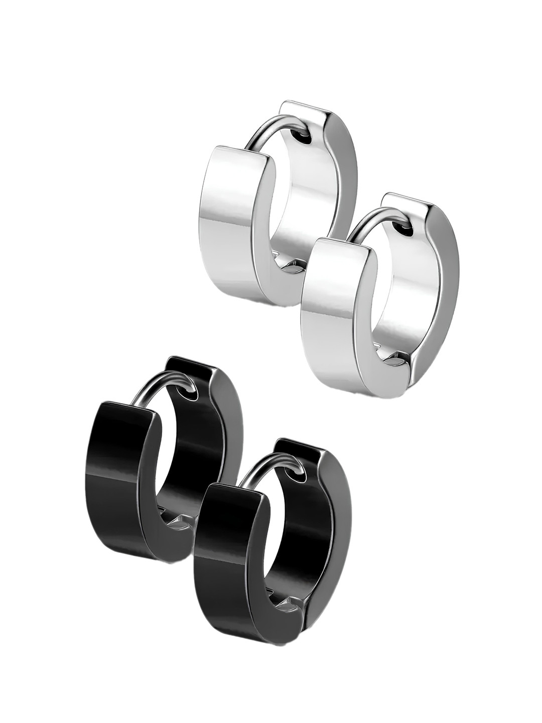 

KARISHMA KREATIONS Unisex Set Of 2 Stainless Steel Circular Shaped Hoop Earrings, Silver