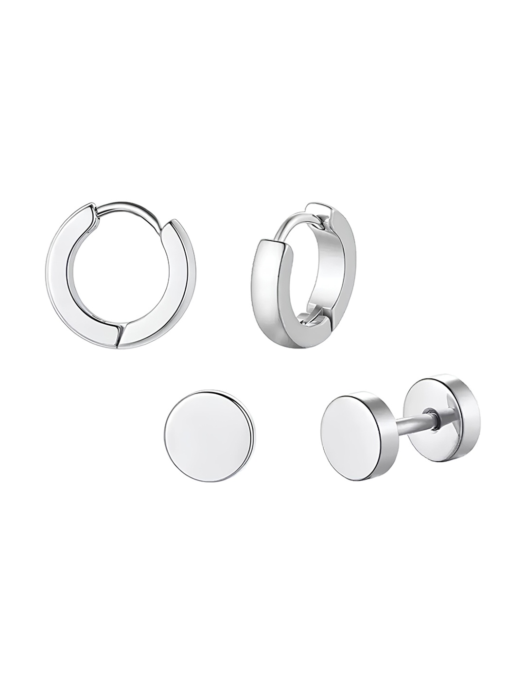 

KARISHMA KREATIONS Unisex Set Of 2 Stainless Steel Circular Shaped Studs & Hoop Earrings, Silver