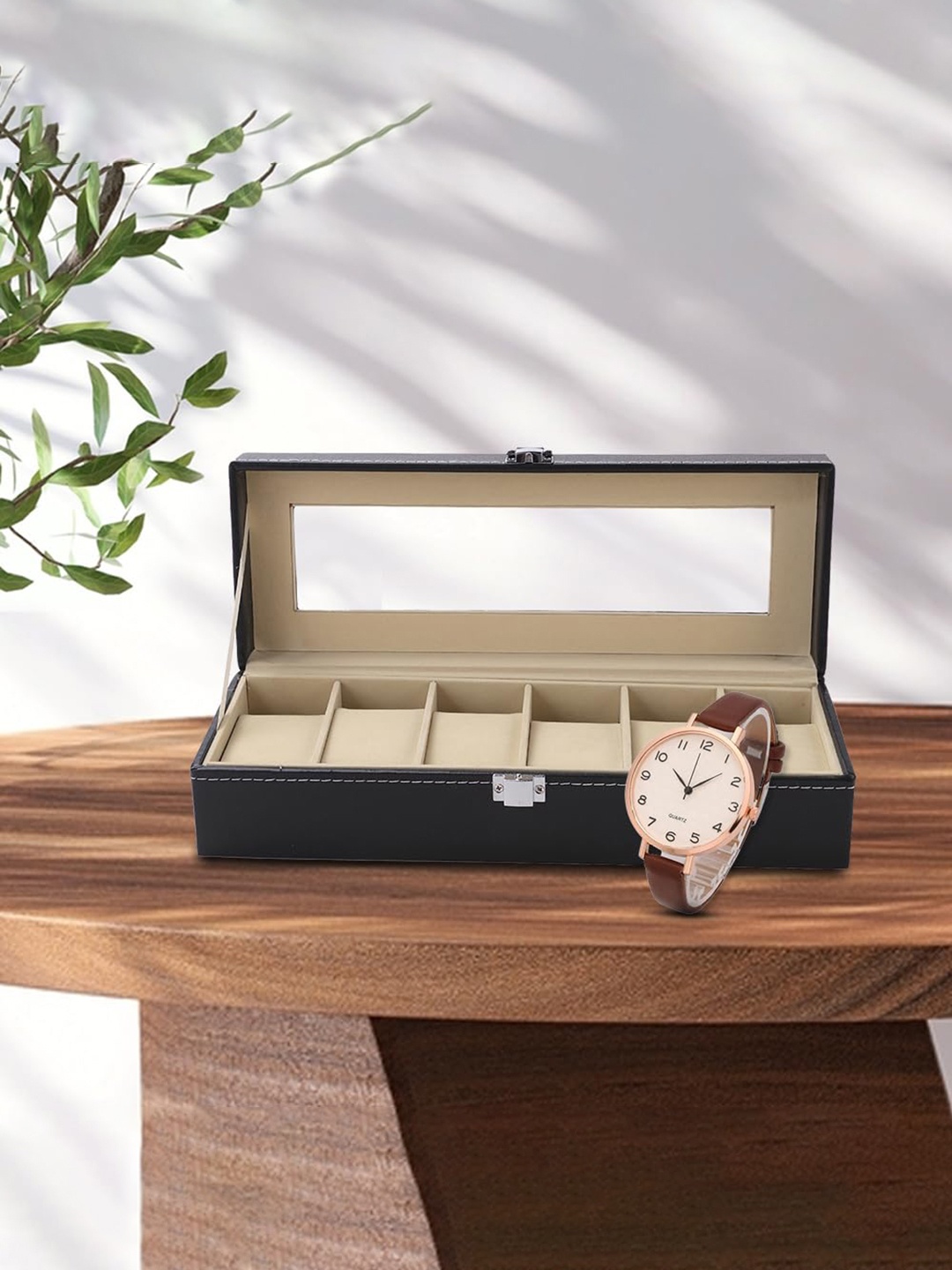

Kuber Industries Black & Transparent 6-slots Watch Organizer