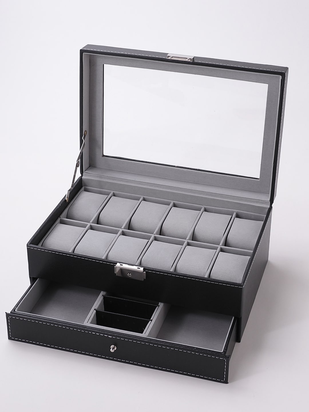 

Kuber Industries Black & Transparent 12 Slots Double-layer Watch Organiser